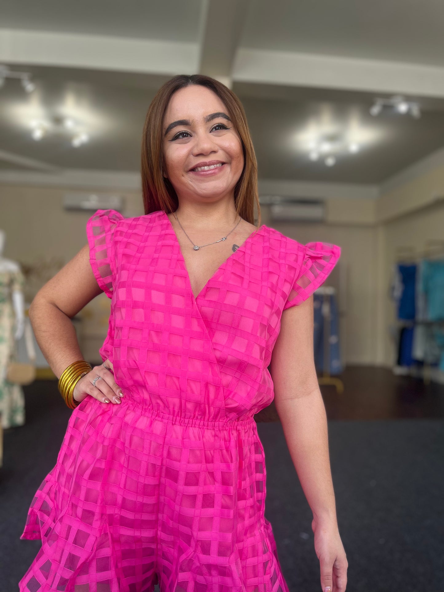 Pink Gingham Delight Romper