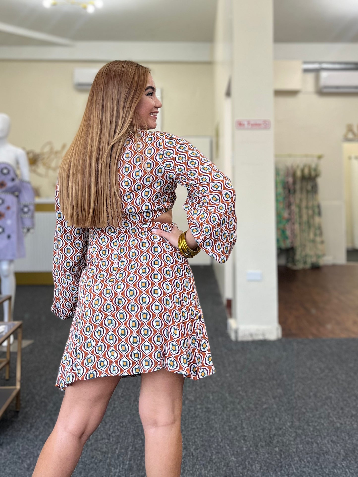 Rust Retro' Tie-Front Dress