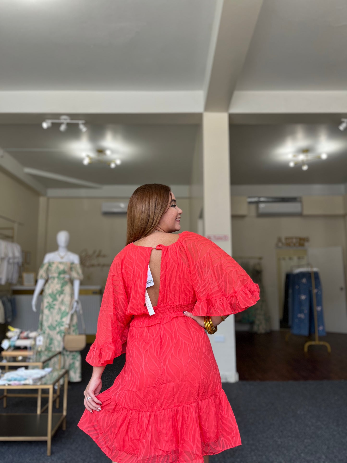 Coral Breeze Ruffle Dress