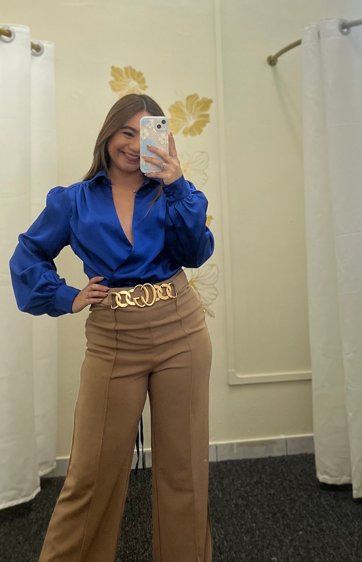 Azure Luxe Wrap Blouse